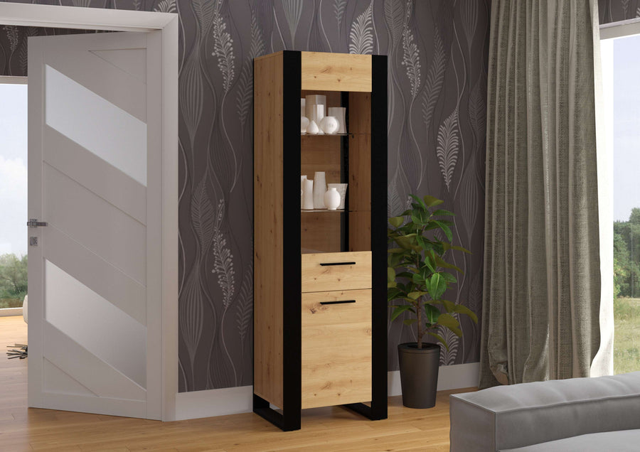 Vitrine – NUKA – Moderner Hochschrank mit Holzoptik, 188 cm