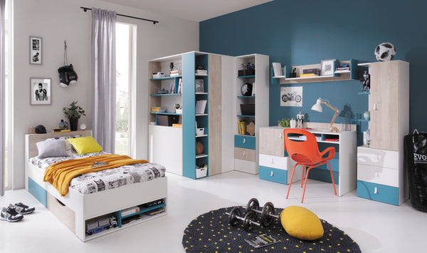 Schlafzimmer Set – 6 Teile – PLANET System – Sonoma Eiche / Weiß – Funktional & Stilvoll ohne Matratze