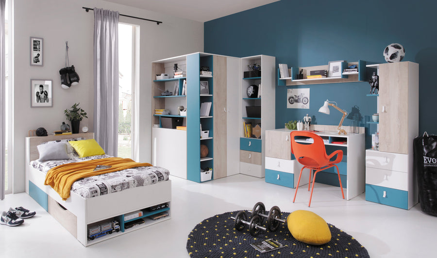Schlafzimmer Set – 6 Teile – PLANET System – Sonoma Eiche / Weiß – Funktional & Stilvoll ohne Matratze