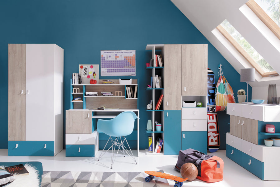 Schlafzimmer Set – 6 Teile – PLANET System – Sonoma Eiche / Weiß – Komplettes Set für Kinder & Jugendliche