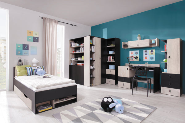 Schlafzimmer Set – 6 Teile – PLANET System – Sonoma / Schwarz – Funktional & Stilvoll ohne Matratze