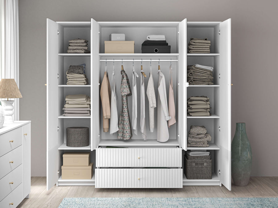 Kleiderschrank – LUCY 01 – Moderner Drehtürenschrank mit Spiegel und Strukturfront