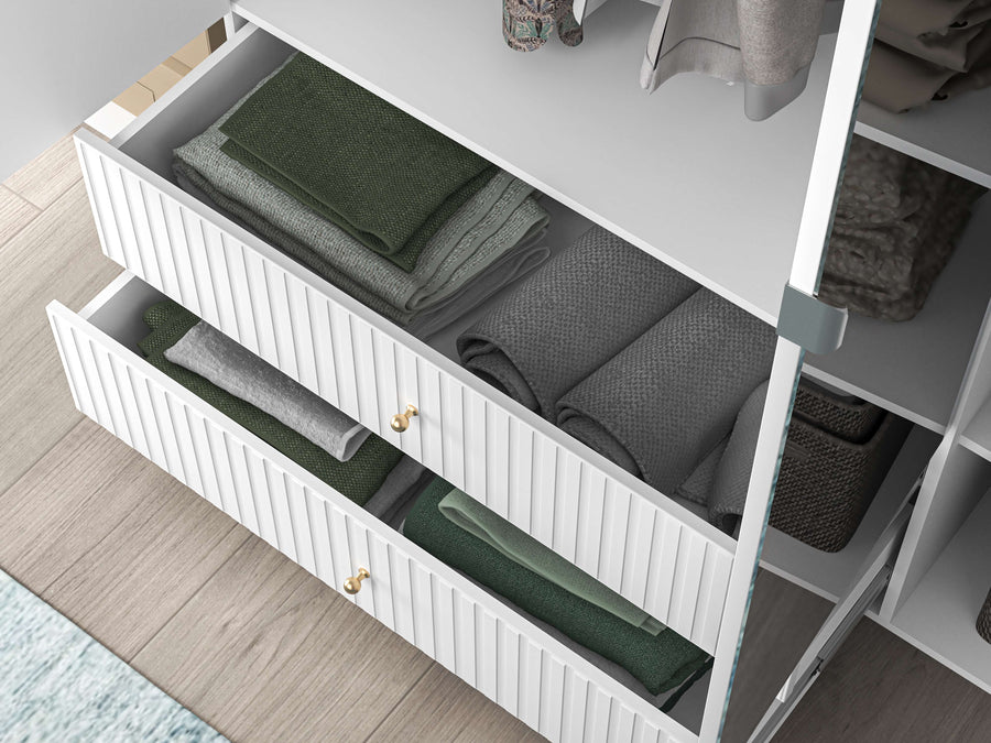 Kleiderschrank – LUCY 01 – Moderner Drehtürenschrank mit Spiegel und Strukturfront