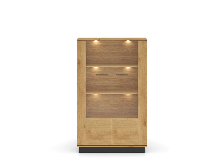 Vitrine – MODESTO 03 – Edle Eichenoptik mit stilvollen Glaseinsätzen