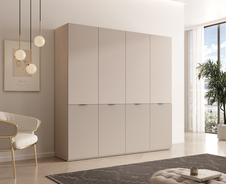 Kleiderschrank Set – 2 Teile – Nordic – Moderner Drehtürenschrank mit flexiblem Stauraum und höhenverstellbaren Einlegeböden