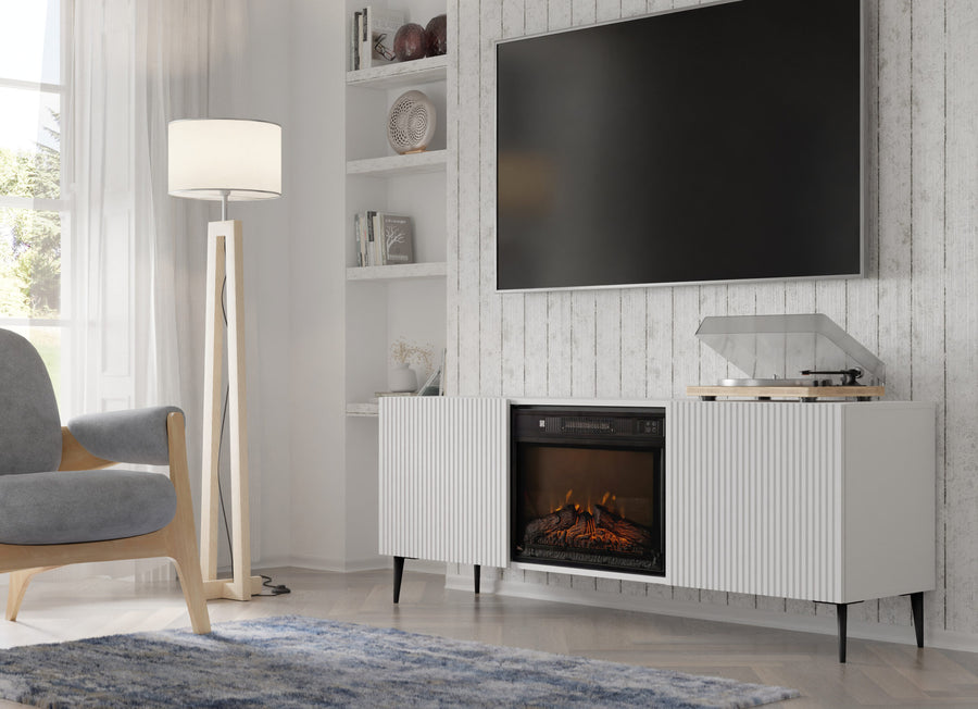 TV-Schrank – RAVENNA FBP – 170 cm Lowboard mit integriertem Elektrokamin und Push-to-Open System