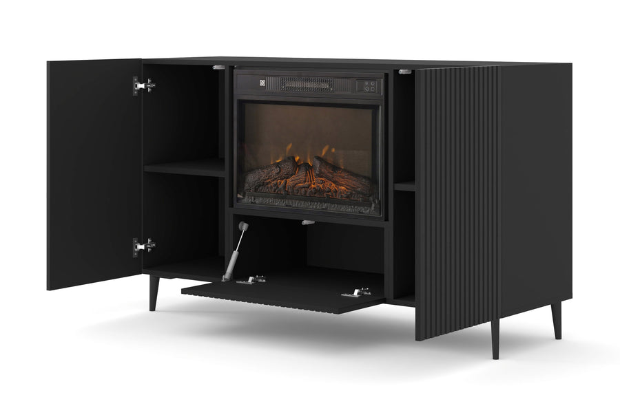 Kommode – RAVENNA B – 140 cm Sideboard mit integriertem Elektrokamin und Stauraum