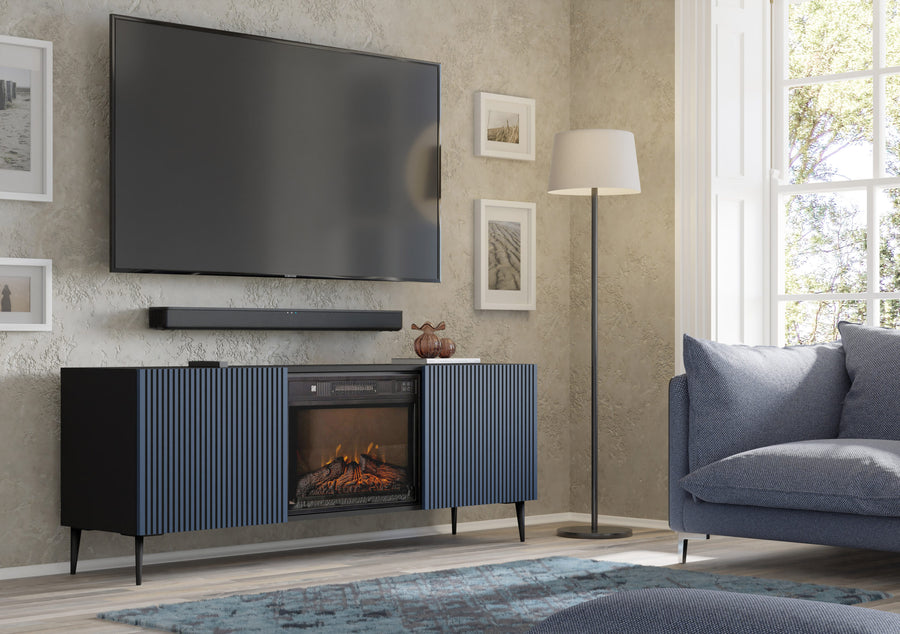 TV-Schrank – RAVENNA FBP – 170 cm Lowboard mit integriertem Elektrokamin und Push-to-Open System