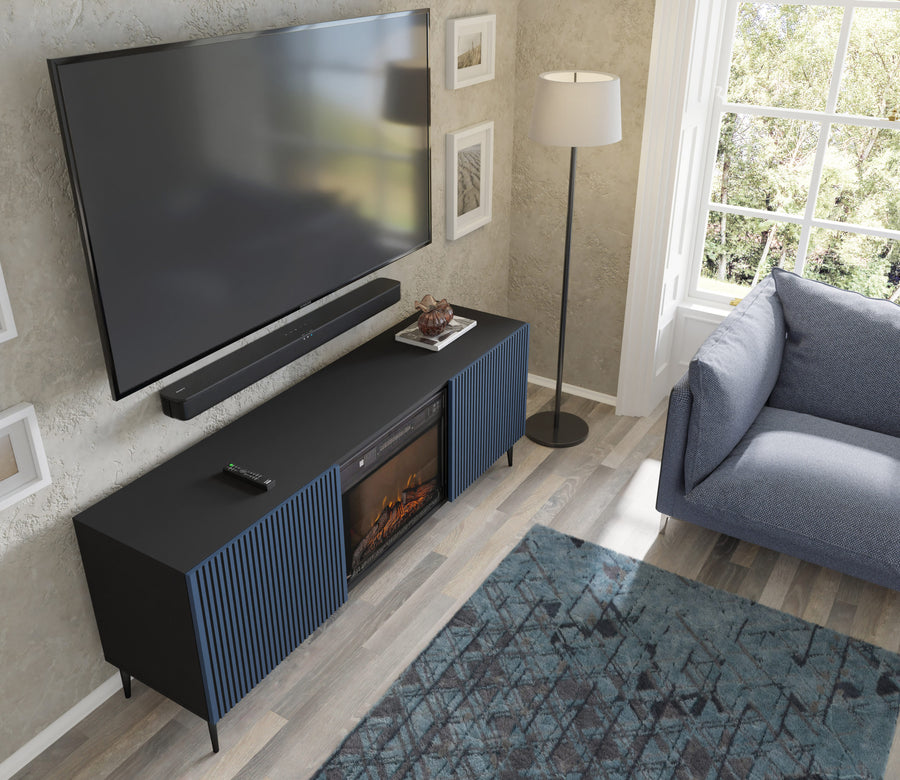 TV-Schrank – RAVENNA FBP – 170 cm Lowboard mit integriertem Elektrokamin und Push-to-Open System