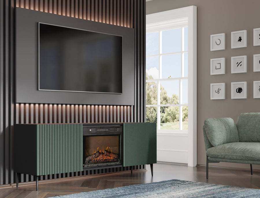 TV-Schrank – RAVENNA FBP – 170 cm Lowboard mit integriertem Elektrokamin und Push-to-Open System