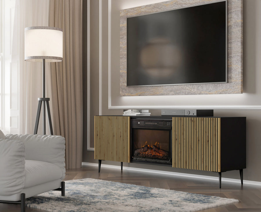 TV-Schrank – RAVENNA FBP – 170 cm Lowboard mit integriertem Elektrokamin und Push-to-Open System