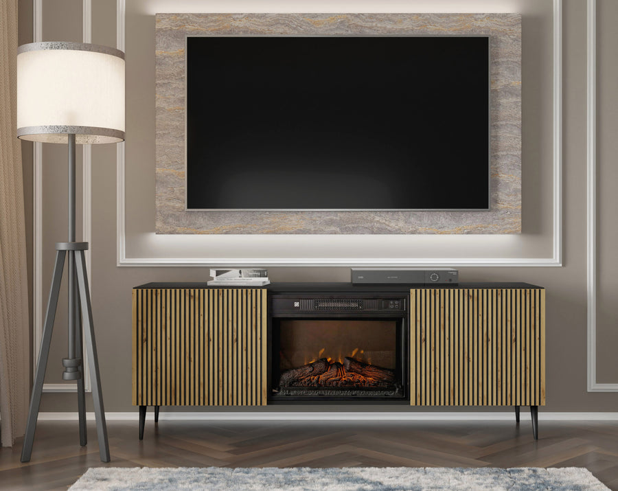 TV-Schrank – RAVENNA FBP – 170 cm Lowboard mit integriertem Elektrokamin und Push-to-Open System