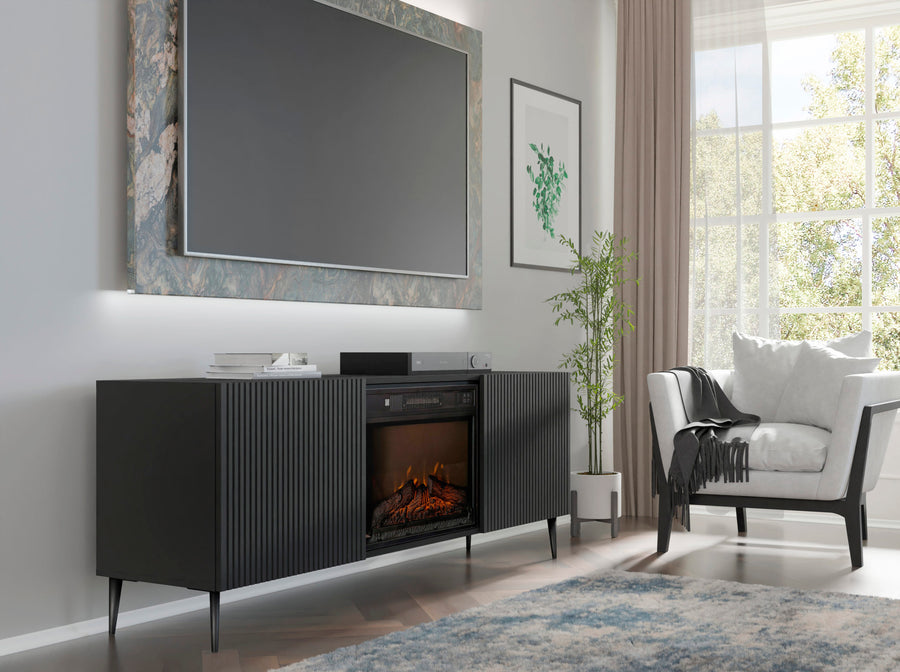 TV-Schrank – RAVENNA FBP – 170 cm Lowboard mit integriertem Elektrokamin und Push-to-Open System