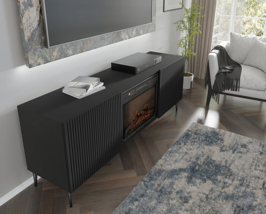 TV-Schrank – RAVENNA FBP – 170 cm Lowboard mit integriertem Elektrokamin und Push-to-Open System