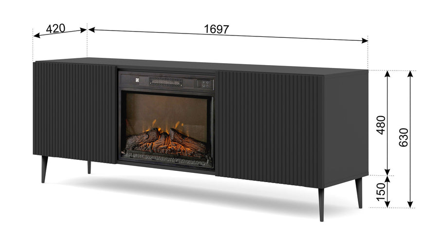 TV-Schrank – RAVENNA FBP – 170 cm Lowboard mit integriertem Elektrokamin und Push-to-Open System