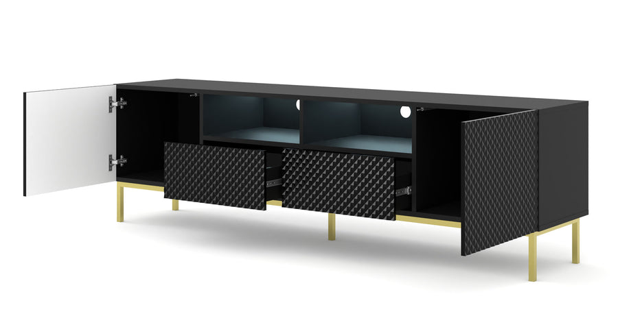 TV-Schrank – RAVENNA CK – 200 cm Modernes Lowboard mit Diamantfräsung und Metallrahmen