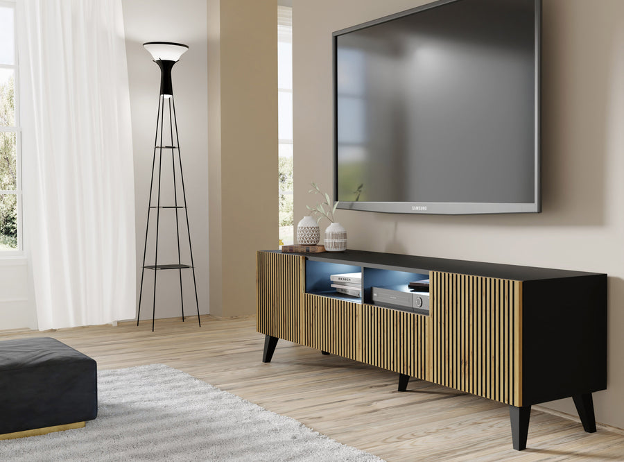 TV-Lowboard – RAVENNA F – 200 cm mit Schubladen und offenen Fächern
