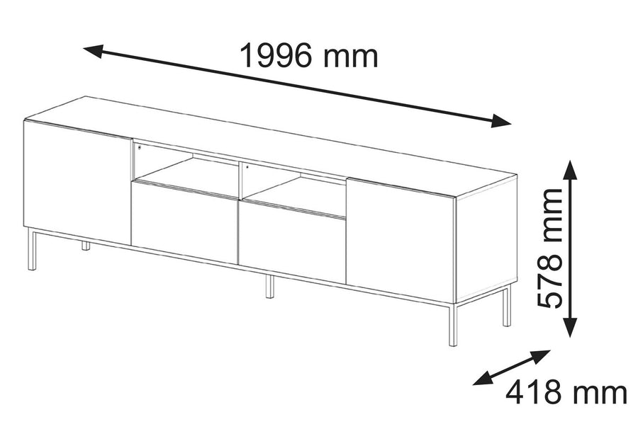 TV-Schrank – RAVENNA CK – 200 cm Modernes Lowboard mit Diamantfräsung und Metallrahmen