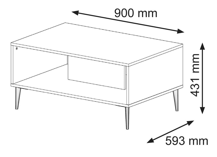 Couchtisch – RAVENNA PB – 90 cm Moderner Wohnzimmertisch mit Ablagefach