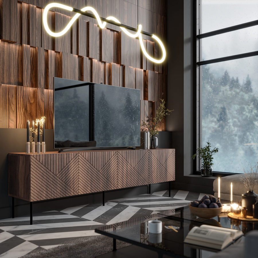 TV-Lowboard – NOCCIOLA – 190 cm, Holzoptik mit Push-to-Open