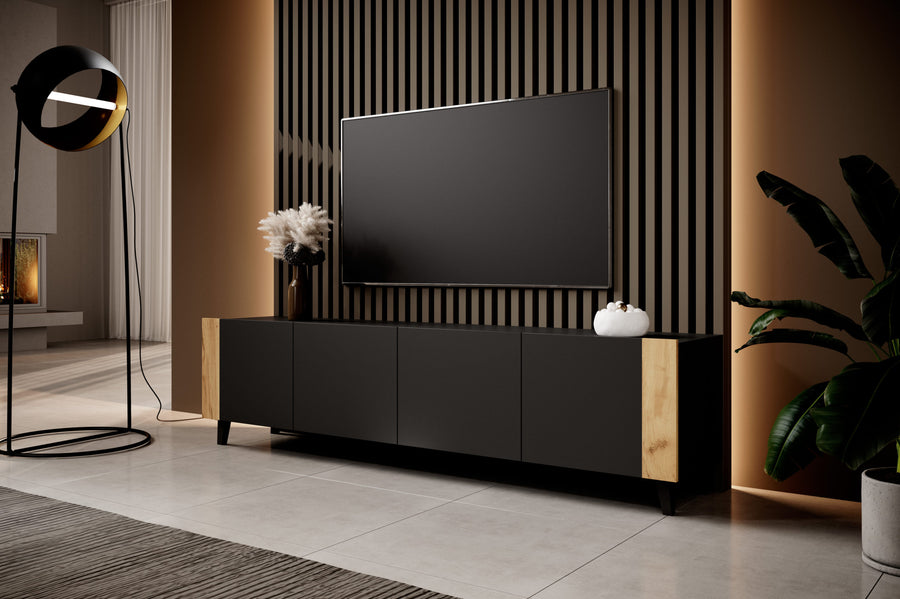 TV-Lowboard – PHARE – 200 cm, moderner Fernsehschrank mit Holzoptik