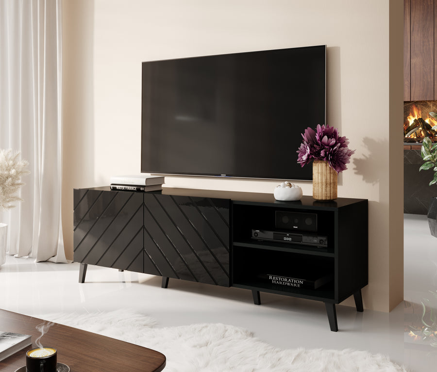 TV-Lowboard – ABETO – Hochglanz-Fronten mit Fräsung 150 cm
