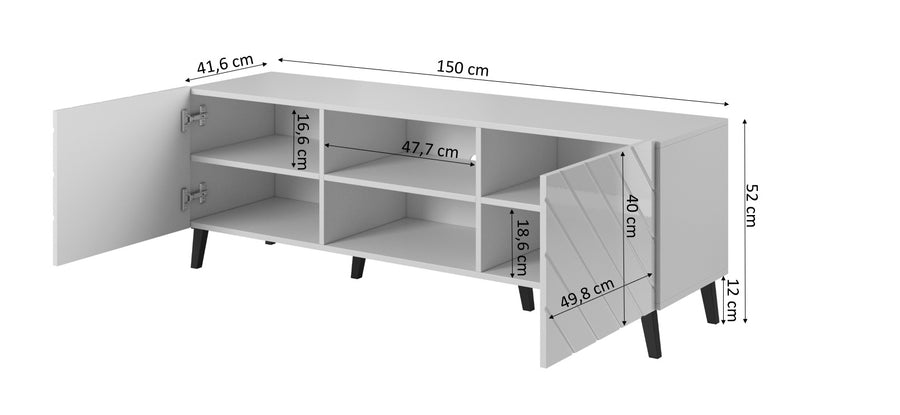 TV-Lowboard – ABETO – Hochglanz-Fronten mit Fräsung 150 cm
