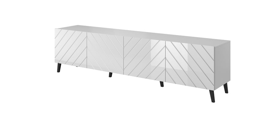 TV-Lowboard – ABETO – Weiße Hochglanz-Fräskanten 200 cm