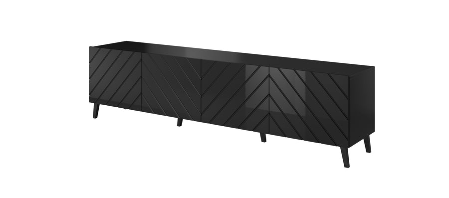 TV-Lowboard – ABETO – Weiße Hochglanz-Fräskanten 200 cm