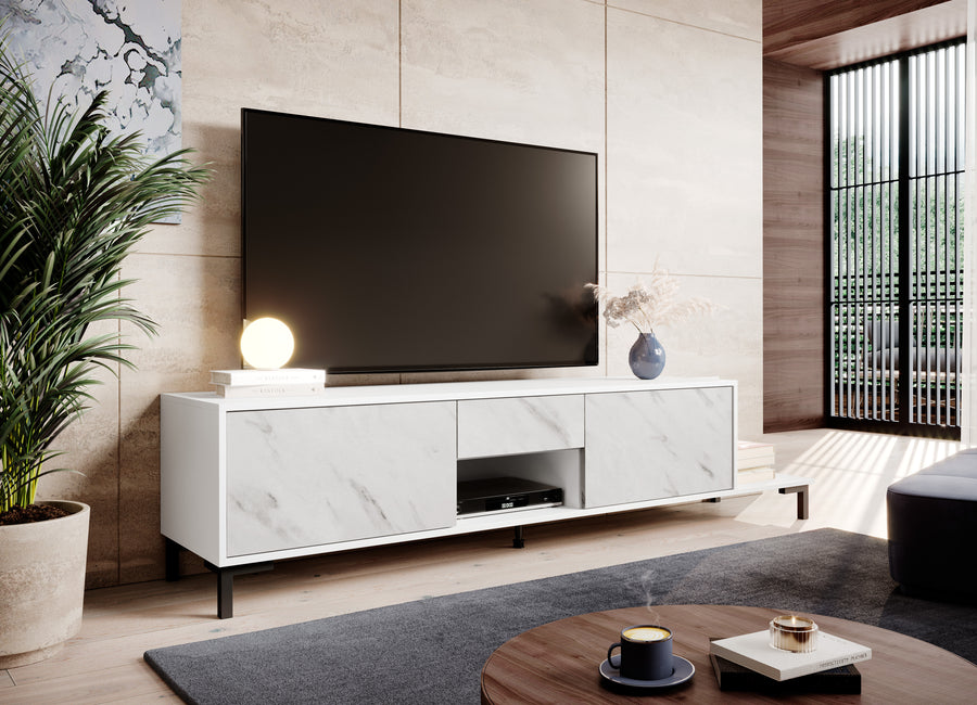 TV-Lowboard – MARMO – Modernes Lowboard in Marmoroptik 195 cm