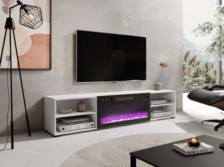 TV-Lowboard – ROLLO I – Hängendes oder stehendes Lowboard mit Elektrokamin