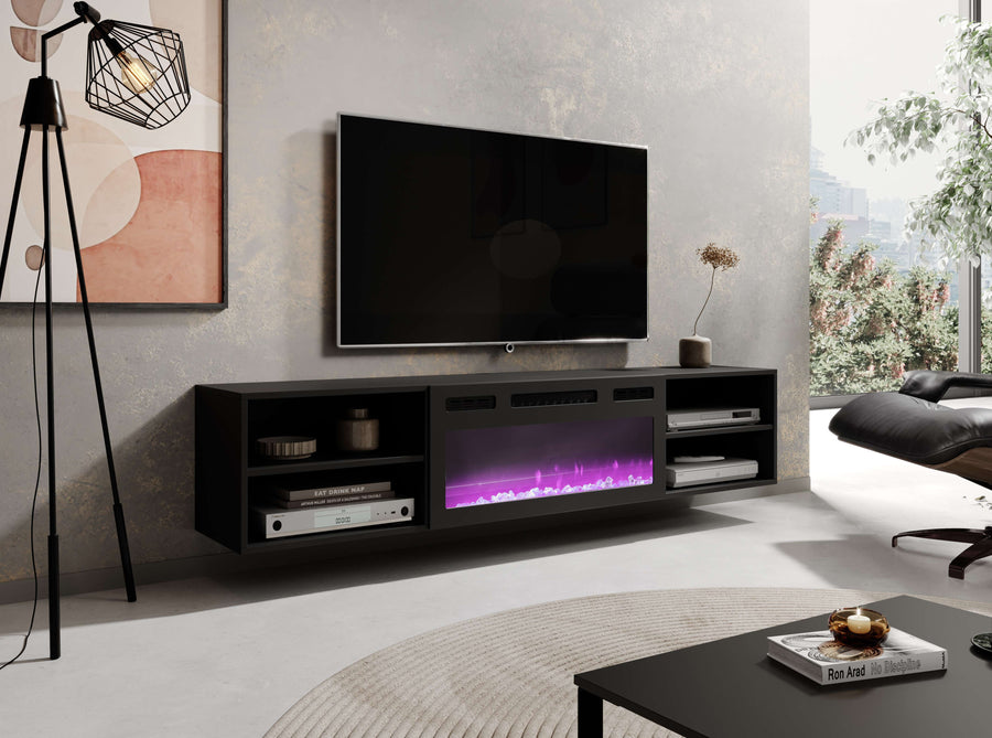 TV-Lowboard – ROLLO I – Hängendes oder stehendes Lowboard mit Elektrokamin