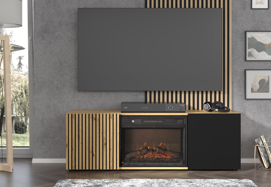 TV-Lowboard – AURIS – mit elektrischem Kamin, 150 cm