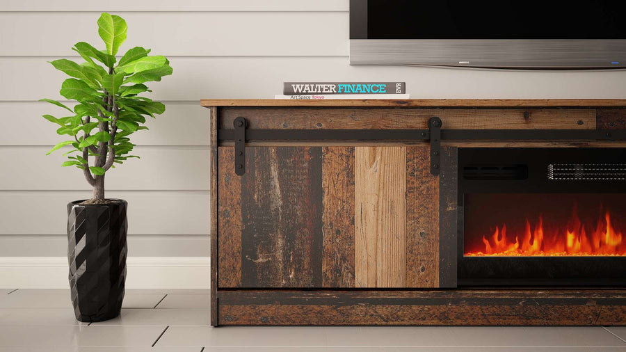TV-Lowboard – GRANERO I – TV-Schrank mit integriertem Kamin 200 cm