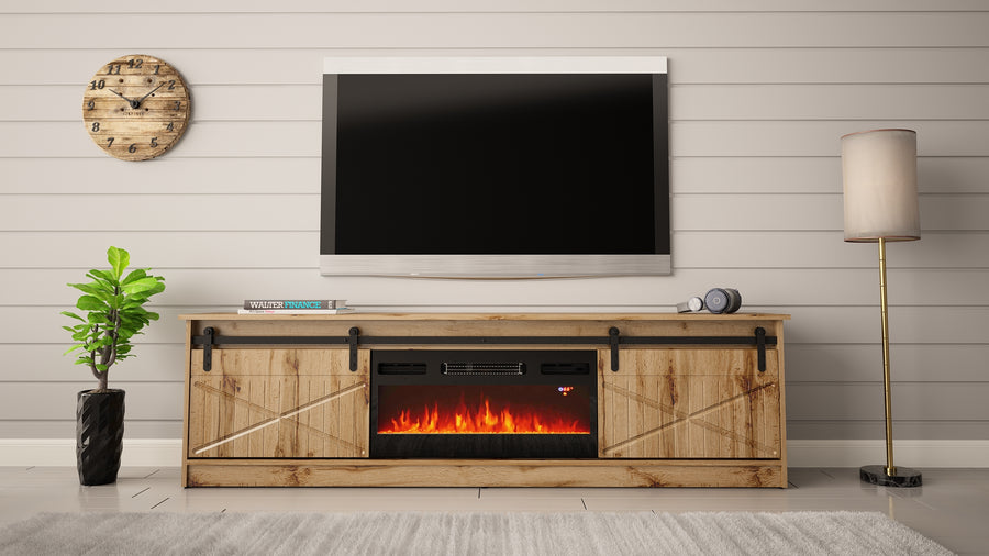 TV-Lowboard – GRANERO I – TV-Schrank mit integriertem Kamin 200 cm