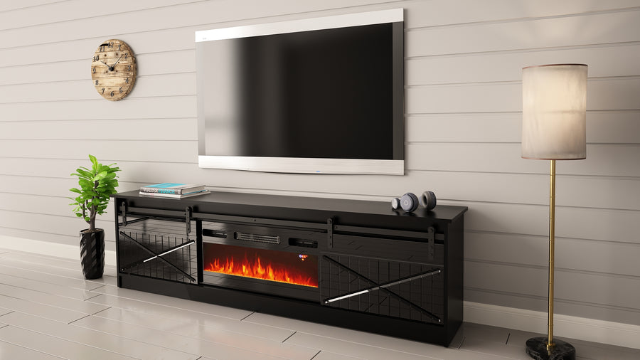 TV-Lowboard – GRANERO I – TV-Schrank mit integriertem Kamin 200 cm