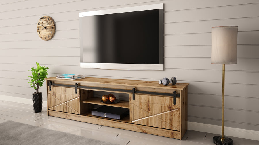 TV-Lowboard – GRANERO I – Modernes TV-Möbel mit Fräsfronten 200 cm