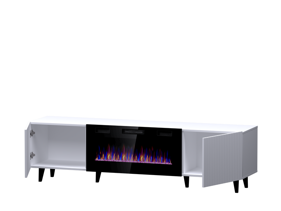 TV-Lowboard – PAFOS I – Lowboard mit Elektrokamin und gefrästen Fronten 181 cm