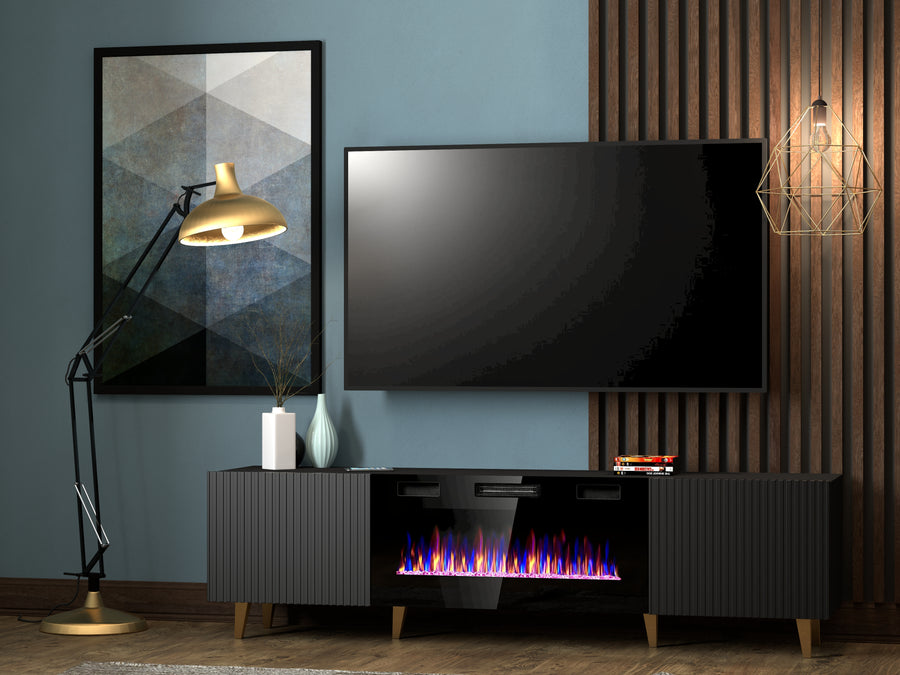 TV-Lowboard – PAFOS I – Lowboard mit Elektrokamin und gefrästen Fronten 181 cm