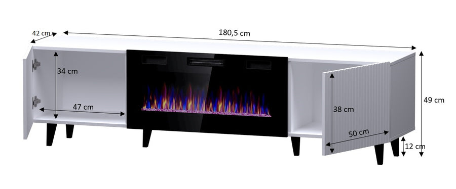 TV-Lowboard – PAFOS I – Lowboard mit Elektrokamin und gefrästen Fronten 181 cm