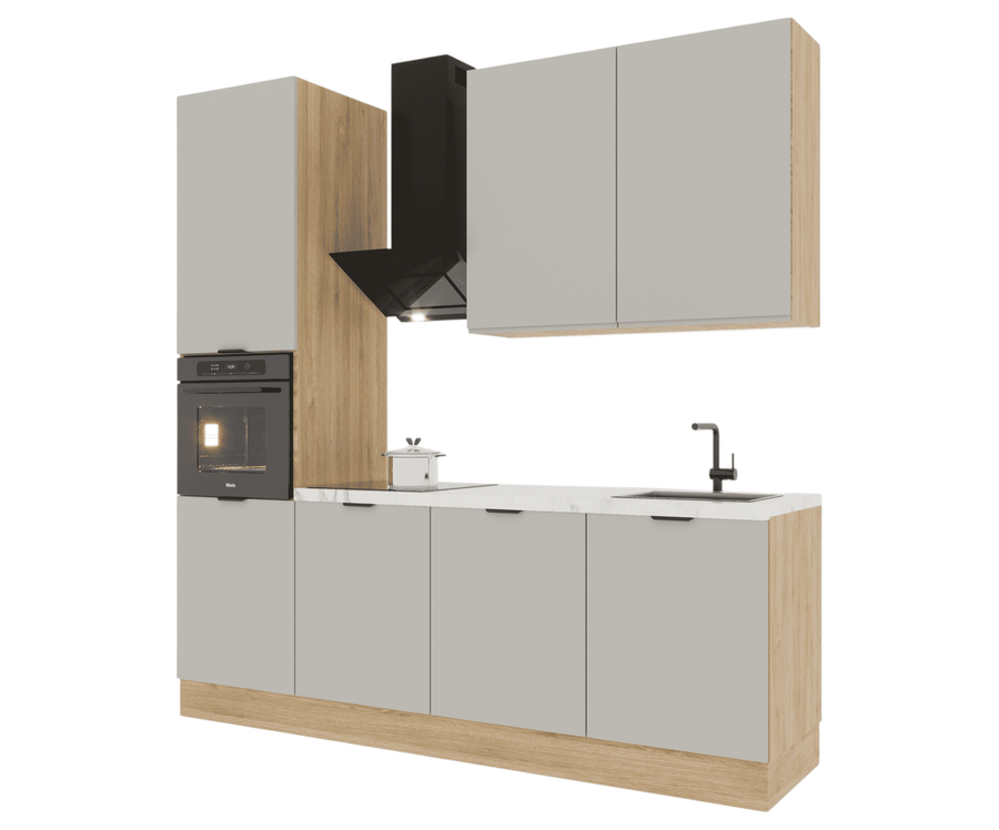 Küchenzeile – Livaro – 240 cm, KU-S23, Beige / Sonoma Eiche (ohne Arbeitsplatte & Elektrogeräte)