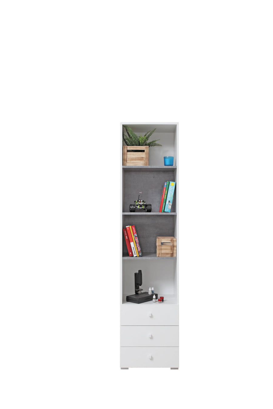 Schlafzimmer Set – 7 Teile – SIGMA System – Weiß / Grau – Praktische Kombination für Kinder- und Jugendzimmer Ohne Matratze
