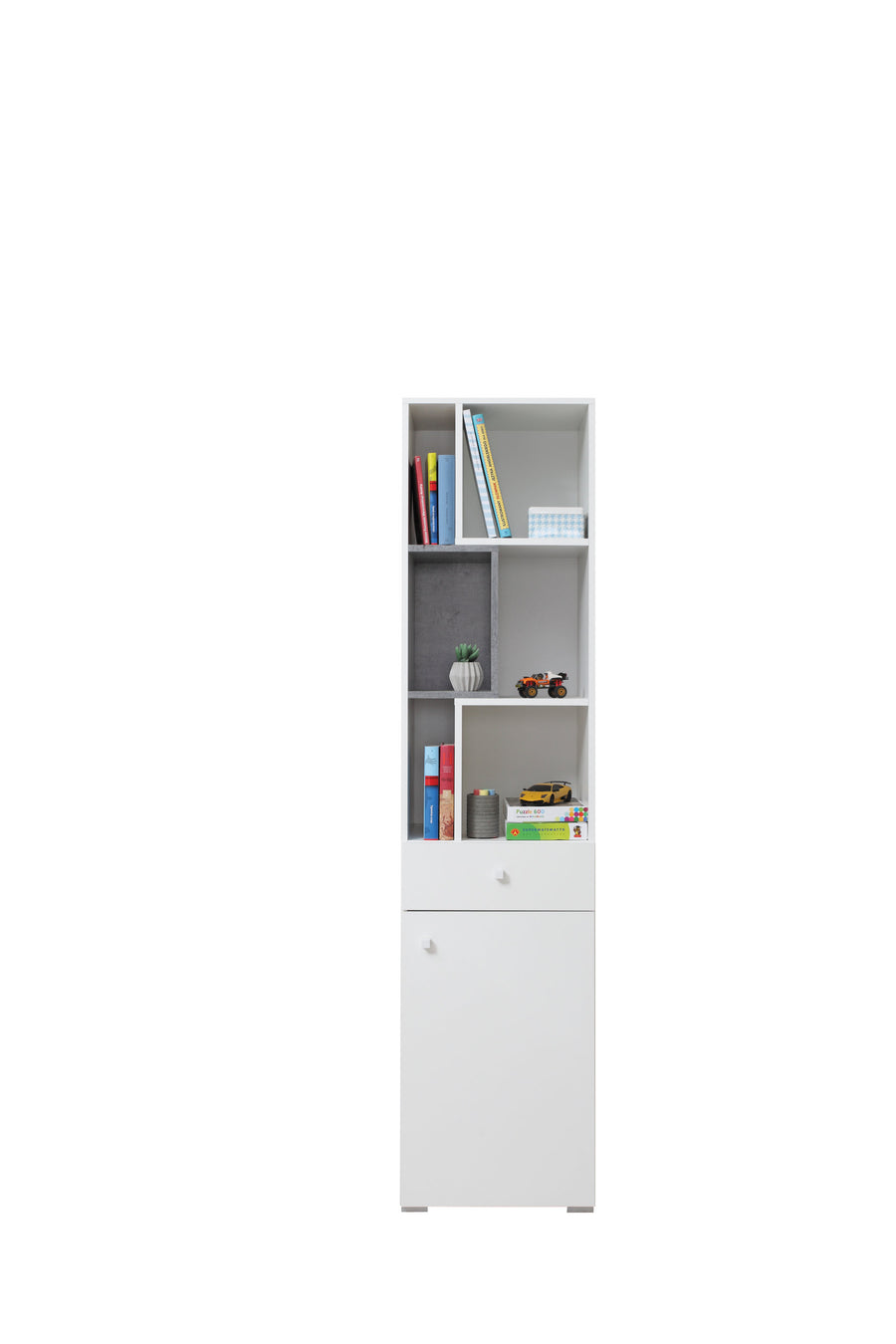 Schlafzimmer Set – 7 Teile – SIGMA System – Weiß / Grau – Praktische Kombination für Kinder- und Jugendzimmer Ohne Matratze