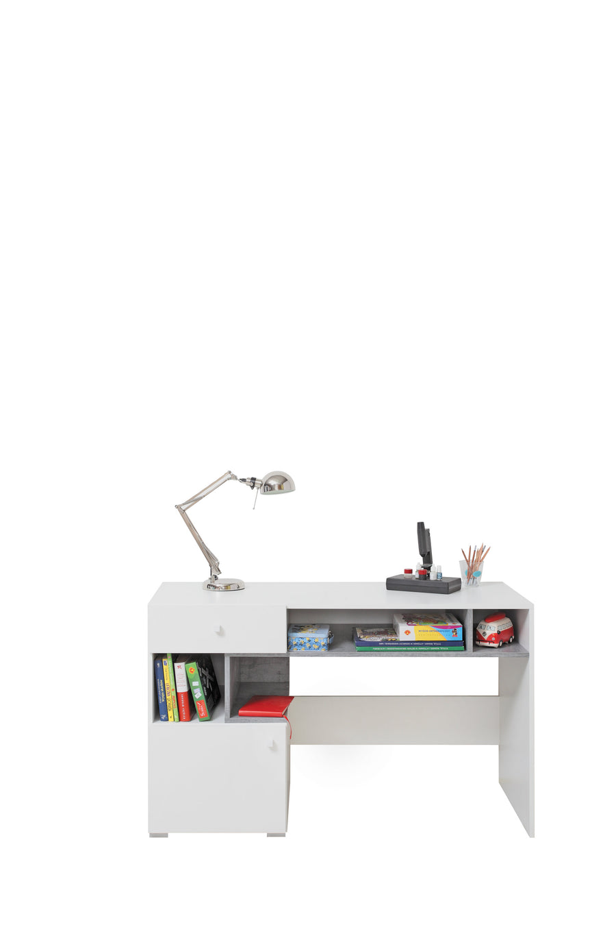 Schlafzimmer Set – 7 Teile – SIGMA System – Weiß / Grau – Praktische Kombination für Kinder- und Jugendzimmer Ohne Matratze