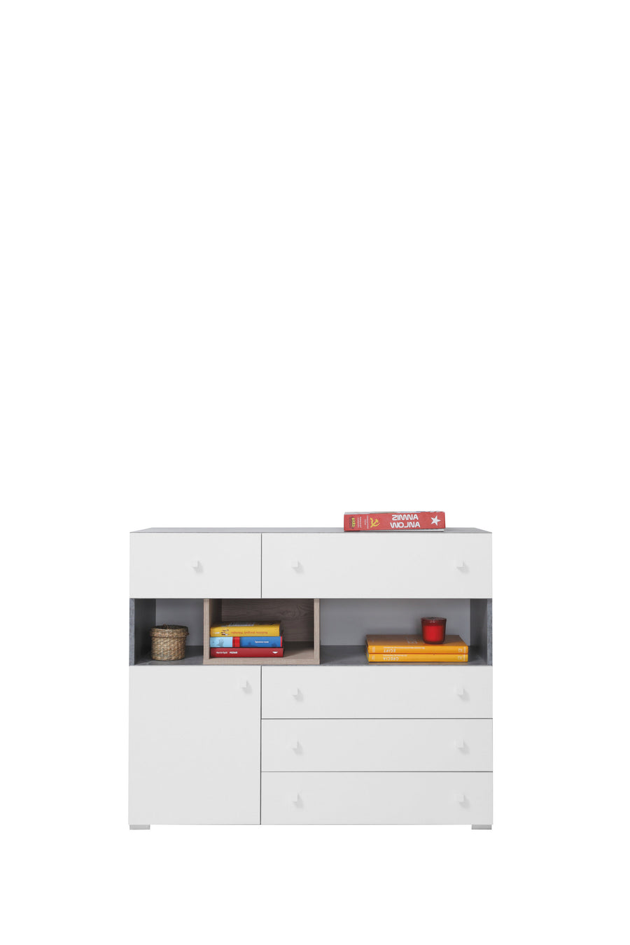 Schlafzimmer Set – 6 Teile – SIGMA System – Weiß / Sonoma Eiche – Modernes Jugendzimmer mit Stil
