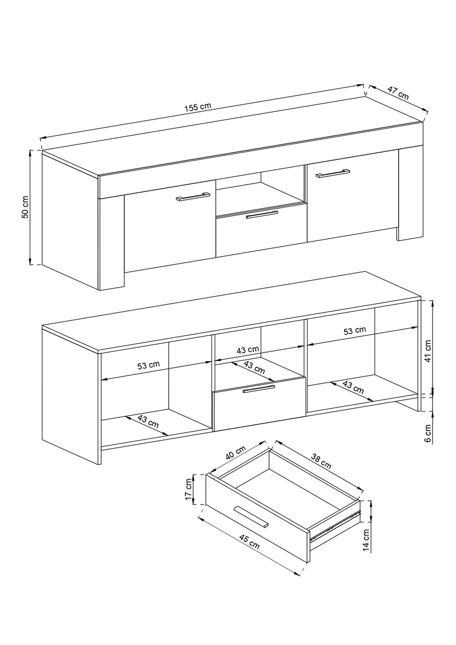 Wohnzimmer-Set – SKY – 2-teilig Sonoma Eiche, TV-Unterschrank und Wandregal