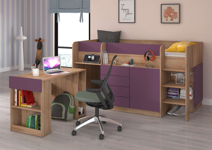 Hochbett – SMILE P – Kinderbett 90×200 cm mit Schreibtisch und Stauraum