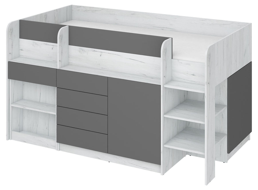 Hochbett – SMILE P – Kinderbett 90×200 cm mit Schreibtisch und Stauraum