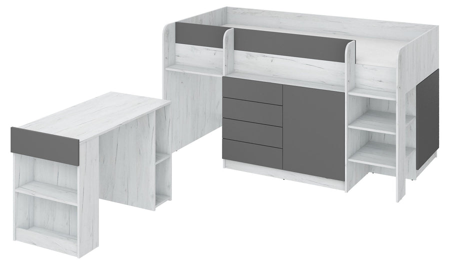 Hochbett – SMILE P – Kinderbett 90×200 cm mit Schreibtisch und Stauraum