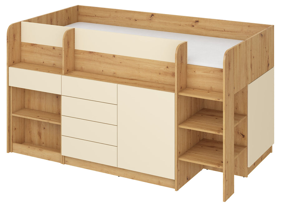 Hochbett – SMILE P – Kinderbett 90×200 cm mit Schreibtisch und Stauraum